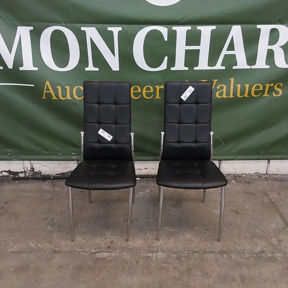 SET OF 2 DINING CHAIRS IN METAL AND BLACK PU FAUX LEATHER 