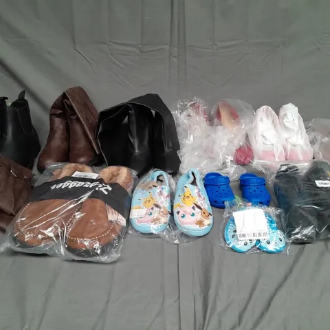 BOX OF ASSORTED UNBOXED SHOES TO INCLUDE TRAINERS, BOOTS, AND SLIPPERS ETC.