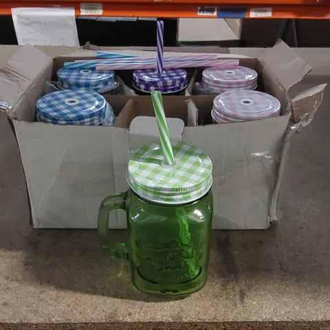 BOXED SET OF 6 MASON JAR GLASSES WITH STRAWS 