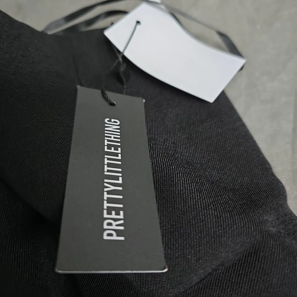 PRETTY LITTLE THING BLACK WOVEN DRAPE TRIM MINI SKIRT BLACK 14