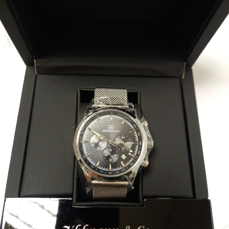 ZIHLMANN & CO TACHYMETER CHRONOGRAPH TRIPLE DIAL MESH STRAP WRISTWATCH
