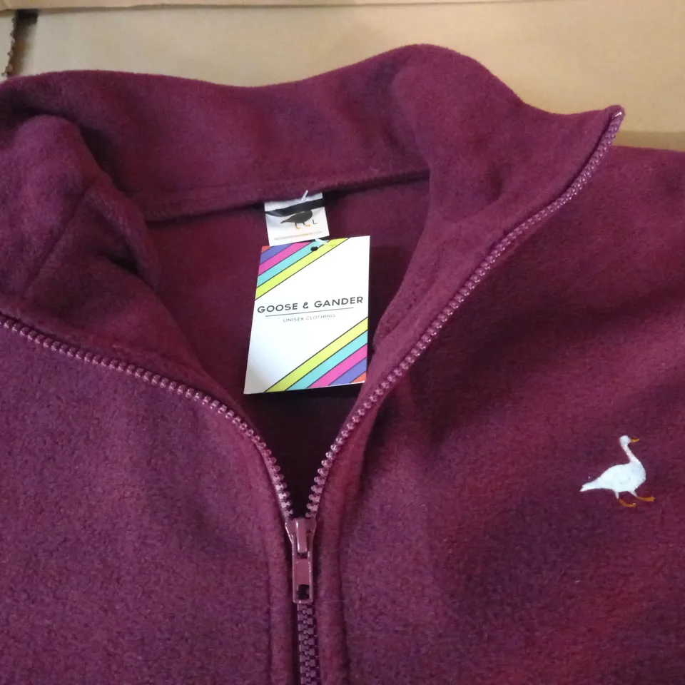 GOOSE AND GANDER ZIP THROUGH FLEECE IN BURGHUNDY - L