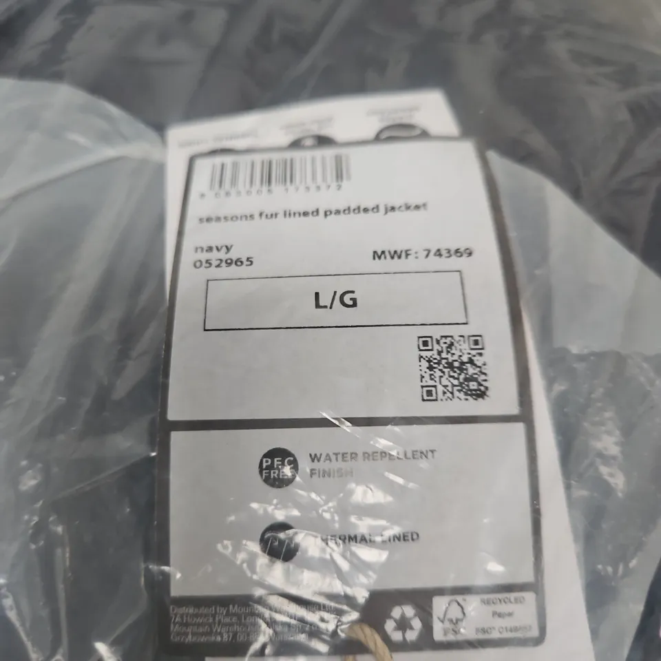 SEASONS NAVY FUR-LINED PADDED JACKET – WATER-REPELLENT FINISH, SIZE L/G