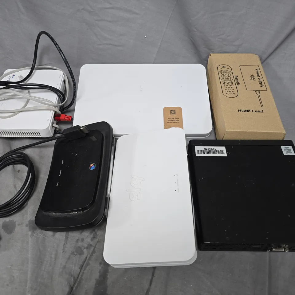 APPROXIMATELY 20 ASSORTED HOUSEHOLD ITEMS TO INCLUDE SKY BOX, HDMI LEAD AND BT OPENREACH
