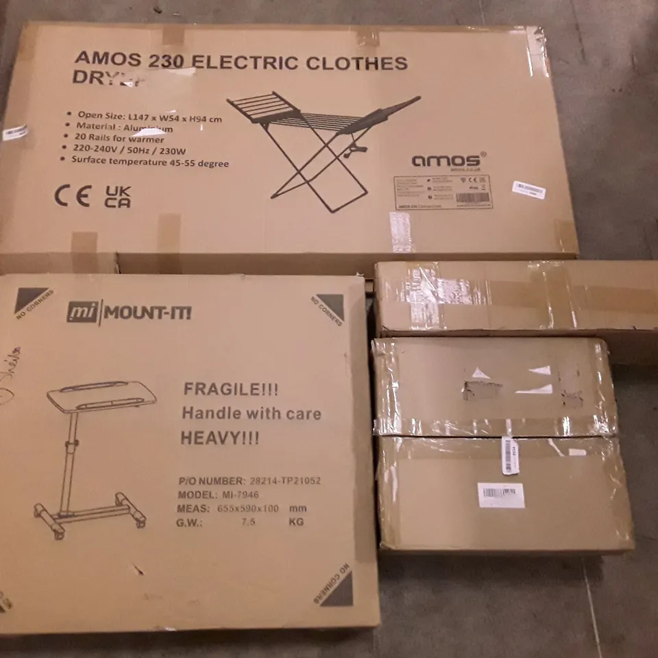 PALLET OF ASSORTED PRODUCTS INCLUDING ELECTRIC CLOTHES DRYER, PC TROLLEY, AIRER CLOTHES DRYER, 20" CHRISTMAS WREATH 