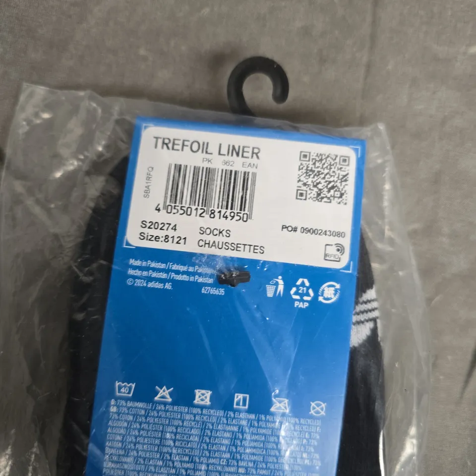 ADIDAS TREFOIL LINER SOCKS – BLACK, SIZE 8-12, IN ORIGINAL PACKAGING