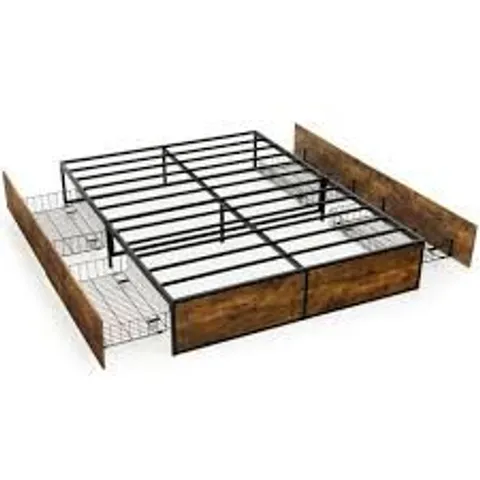 COSTWAY METAL BED FRAME WITH 4 UNDERBED DRAWERS, PLATFORM BED // SIZE UNSPECIFIED (1 BOX)