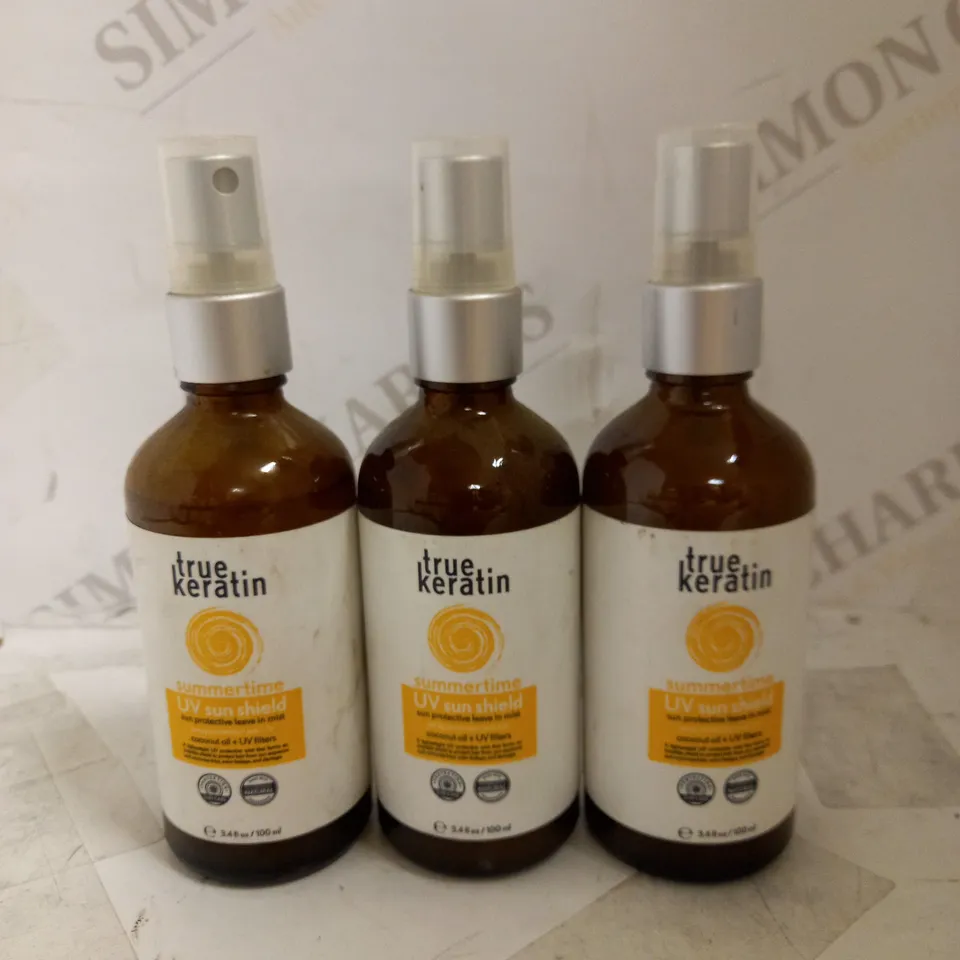 LOT OF 3 X 100ML TRUE KERATIN SUMMERTIME UV SUN SHIELD HAIR PROTECTION MIST
