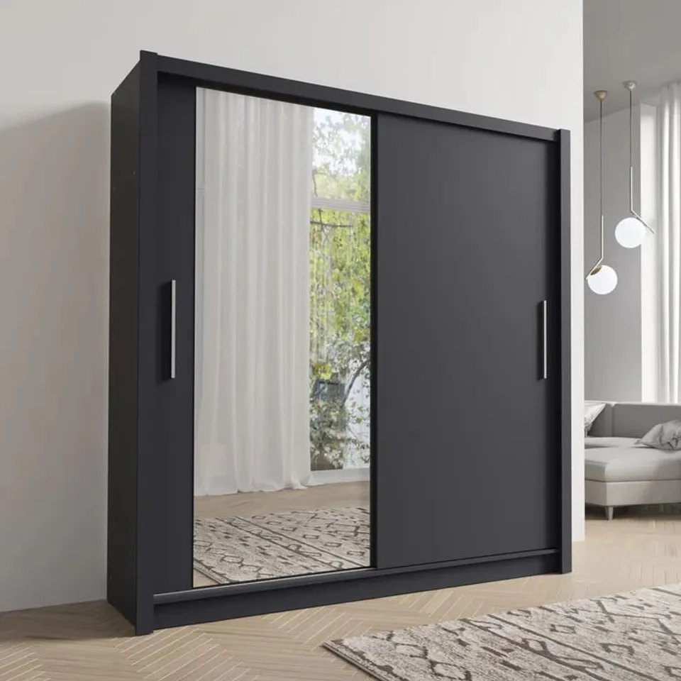 BOXED BAKU 12 SLIDING DOOR WARDROBE 205CM - GRAPHITE (4 BOXES)