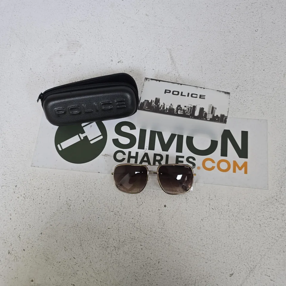 POLICE SUNGLASSES – GOLD-TONE AVIATOR FRAME WITH BROWN GRADIENT LENSES