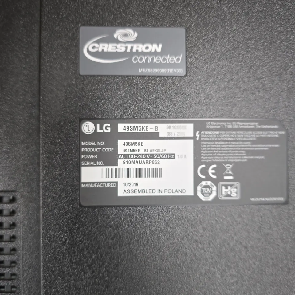 LG 49SM5KE-B 49-INCH COMMERCIAL DISPLAY MONITOR – ASSEMBLED IN POLAND, MANUFACTURED 10/2019