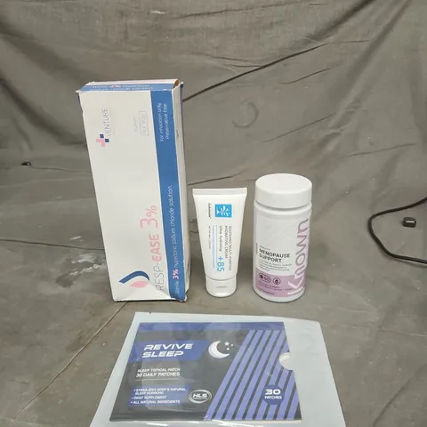 TOTE OF APPROXIMATELY 20 ASSORTED HEALTHCARE PRODUCTS TO INCLUDE REVIVE SLEEP PATCHES - MENOPAUSE SUPPORT SUPPLEMENTS AND LAKERAIN HYDRATING CREAM