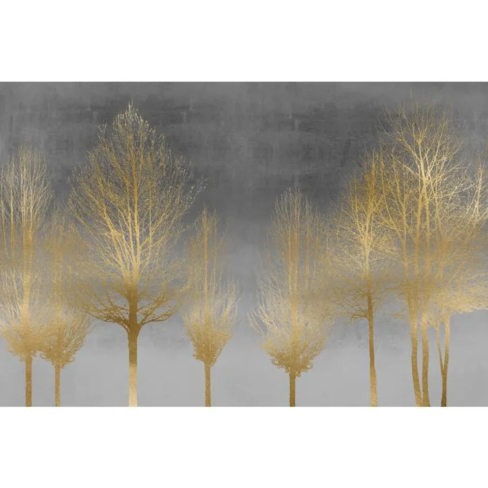 BOXED GREY & GOLD TREELINE BY KATE BENNETT - WRAPPED CANVAS PAINTING  