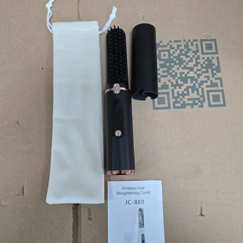 WIRELESS HAIR STRAIGHTENING COMB JC-888 – BLACK WITH ROSE GOLD TRIM, INCLUDES POUCH & MANUAL