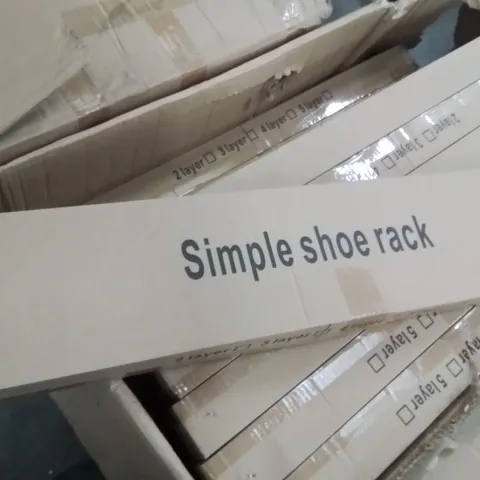 BOX CONTAINING LARGE AMOUNT OF BOXED SIMPLE SHOE RACKS