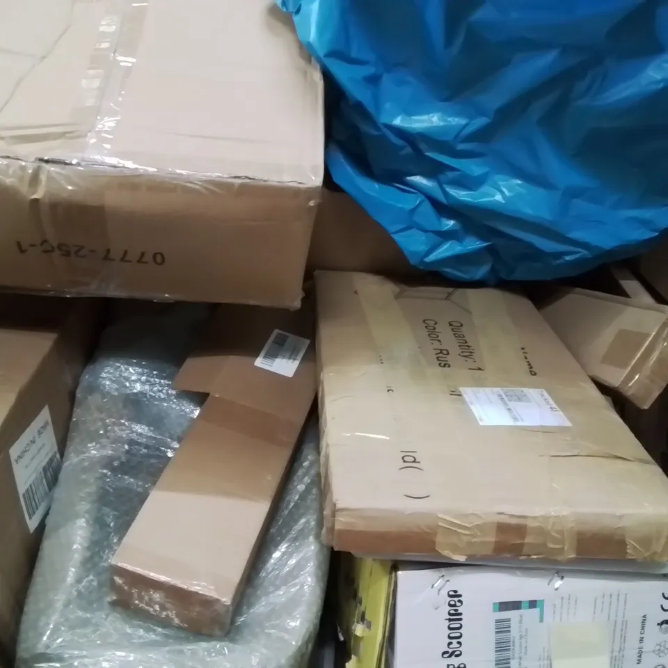 PALLET OF ASSORTED HOUSEHOLD GOODS AND PRODUCTS TO INCLUDE;SCOOTER, SWING SET,BIKE,SIDE TABLE AND OTHER ASSORTED ITEMS...