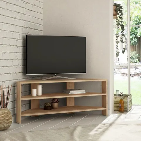 BOXED THALES CORNER MODERN TV STAND MULTIMEDIA CENTRE CORNER 110CM - OAK (1 BOX)