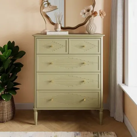 BOXED OTTILIE 5 DRAWER CHEST - SOFT OLIVE (1 BOX)