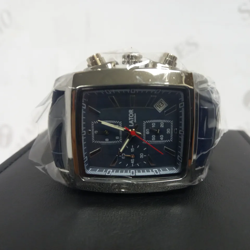 LATOR CALIBRE BLUE TRIPLE DIAL LEATHER STRAP WATCH RRP £585