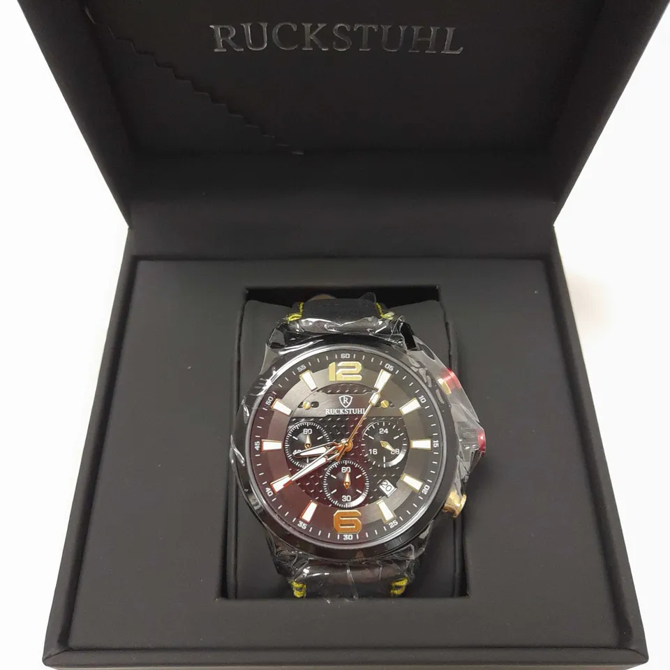 RUCKSTUHL TRIPLE DIAL BLACK RUBBER STRAP WRISTWATCH