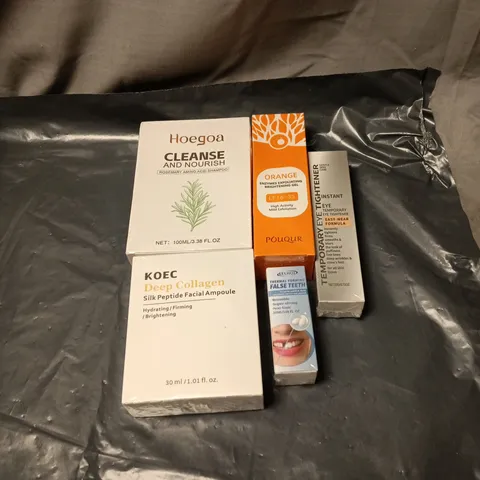 APPROXIMATELY 25 ASSORTED COSMETIC ITEMS INCLUDING TEMPORARY EYE TIGHTENER, ORANGE ENZYMES BRIGHTENING GEL, CLEAN AND NOURISH ROSEMARY SHAMPOO, THERMAL FORMING FALSE TEETH ETC