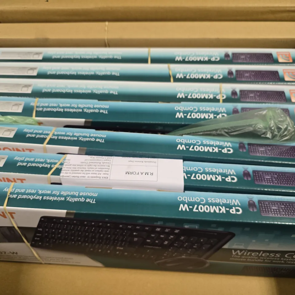 BOX OF APPROXIMATELY 6 COMPOINT WIRELESS COMBO CP-KM007-W KEYBOARD 