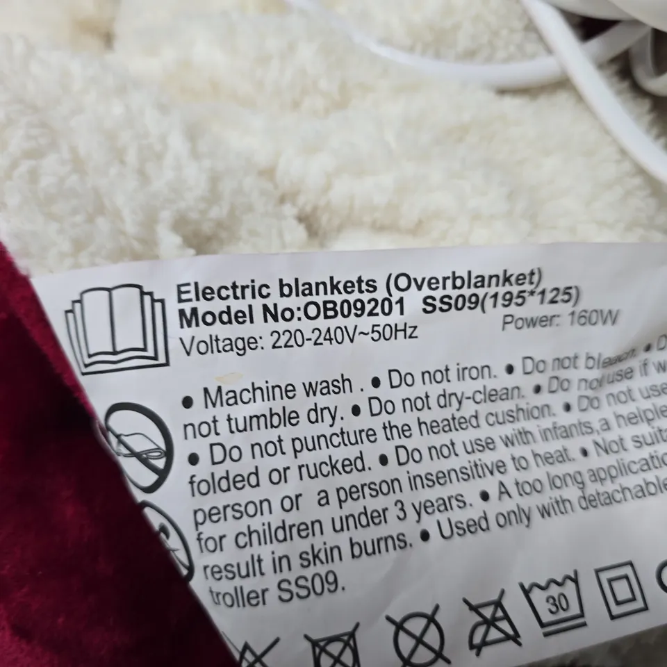ELECTRIC BLANKET (OVERBLANKET) MODEL OB90201, 195 X 125 CM, BURGUNDY PLUSH