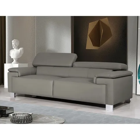BOXED CHAVELY GENUINE LEATHER PILLOW TOP ARM SOFA - GREY