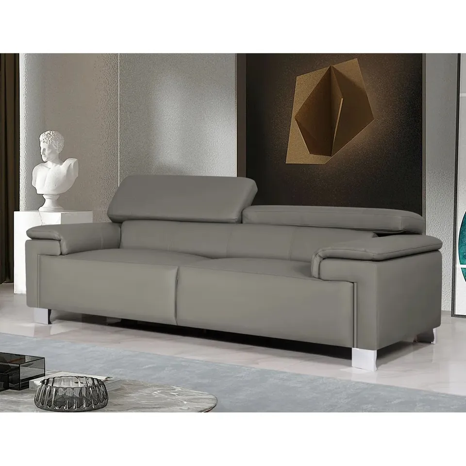BOXED CHAVELY GENUINE LEATHER PILLOW TOP ARM SOFA - GREY