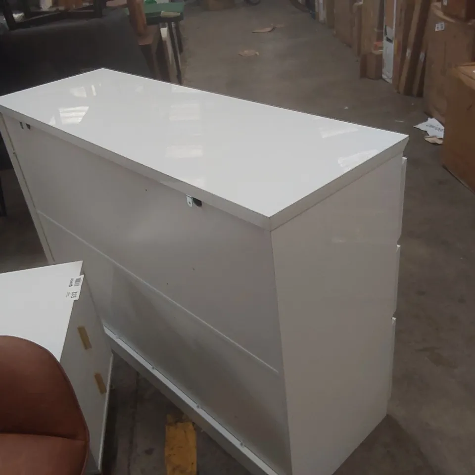 120CM HIGH GLOSS SIDEBOARD WITH 3 DRAWERS & 2 DOORS PUSH-TO-OPEN STORAGE