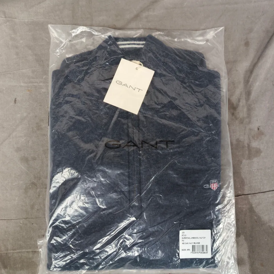 BAGGED GANT SUPERFINE LAMBSWOOL HALF ZIP IN NAVY SIZE XXL