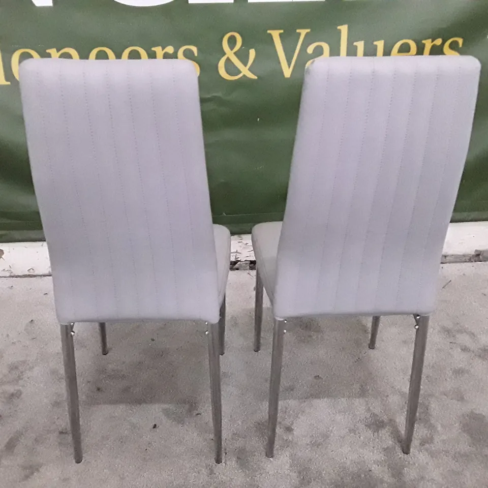Set OF 2 LEON LIGHT GREY FAUX LEATHER DINING CHAIRS WITH CHROME LEGS 