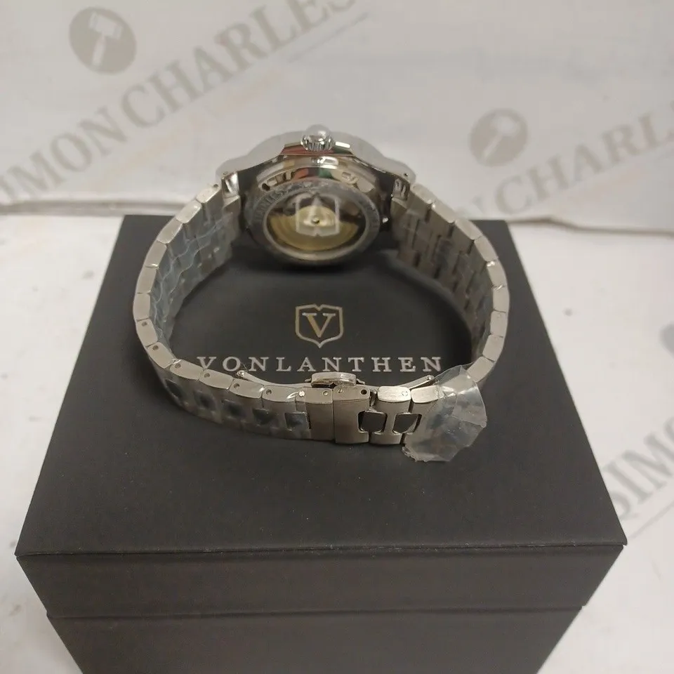 MENS VONLANTHEN AUTOMATIC WATCH – SKELETON DIAL – STAINLESS STEEL STRAP – GLASS EXHIBITION BACK CASE 