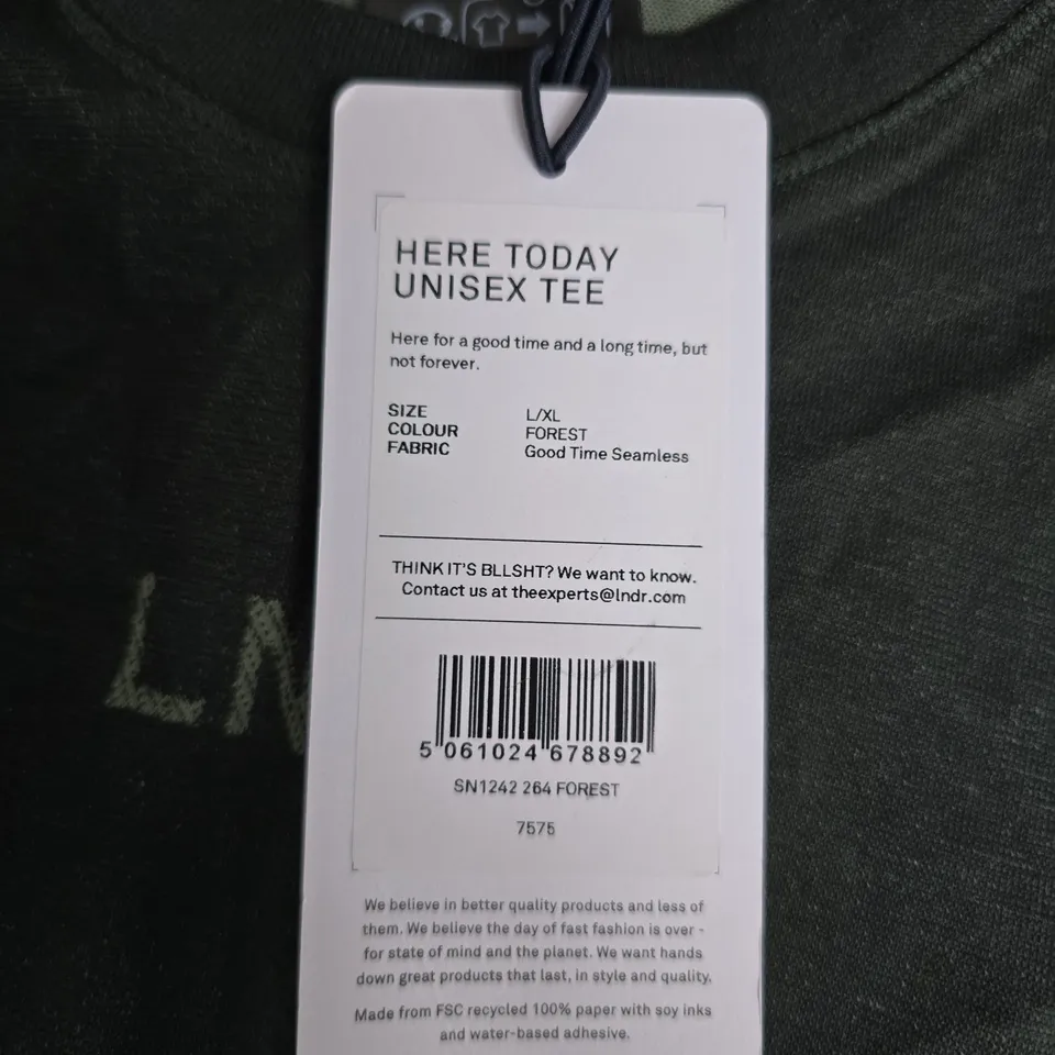 LNDR HERE TODAY UNISEX TEE – FOREST GREEN – SIZE L/XL