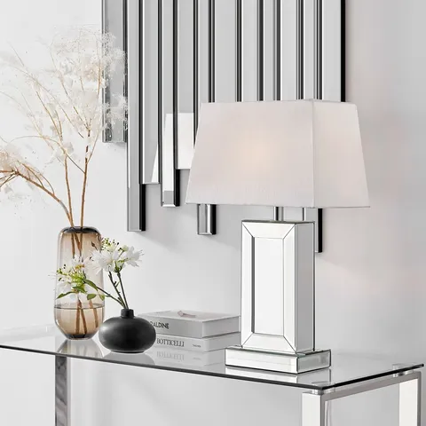 BOXED AARZO MIRROR & SHADE TABLE LAMP LIGHT (INCLUDING BULB)