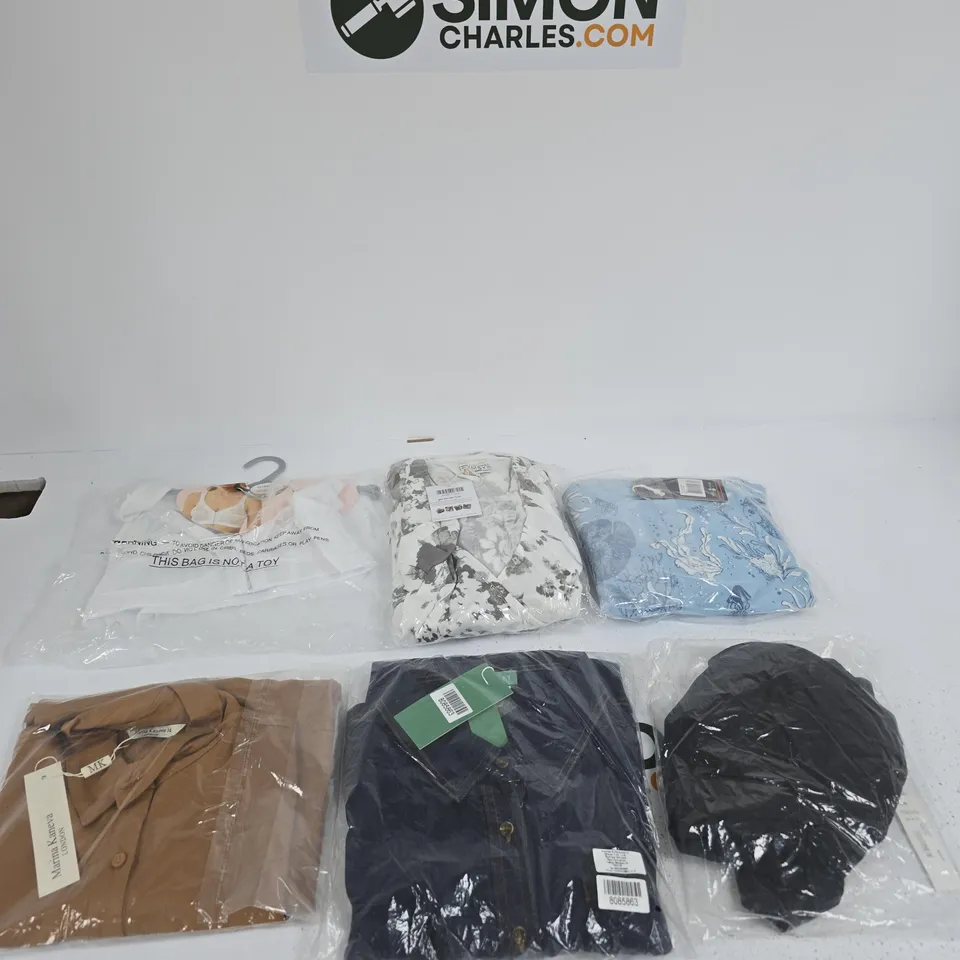 BOX OF APPROXIMATELY 20 ASSORTED CLOTHING ITEMS IN VARIOUS COLOURS, STYLES AND SIZES