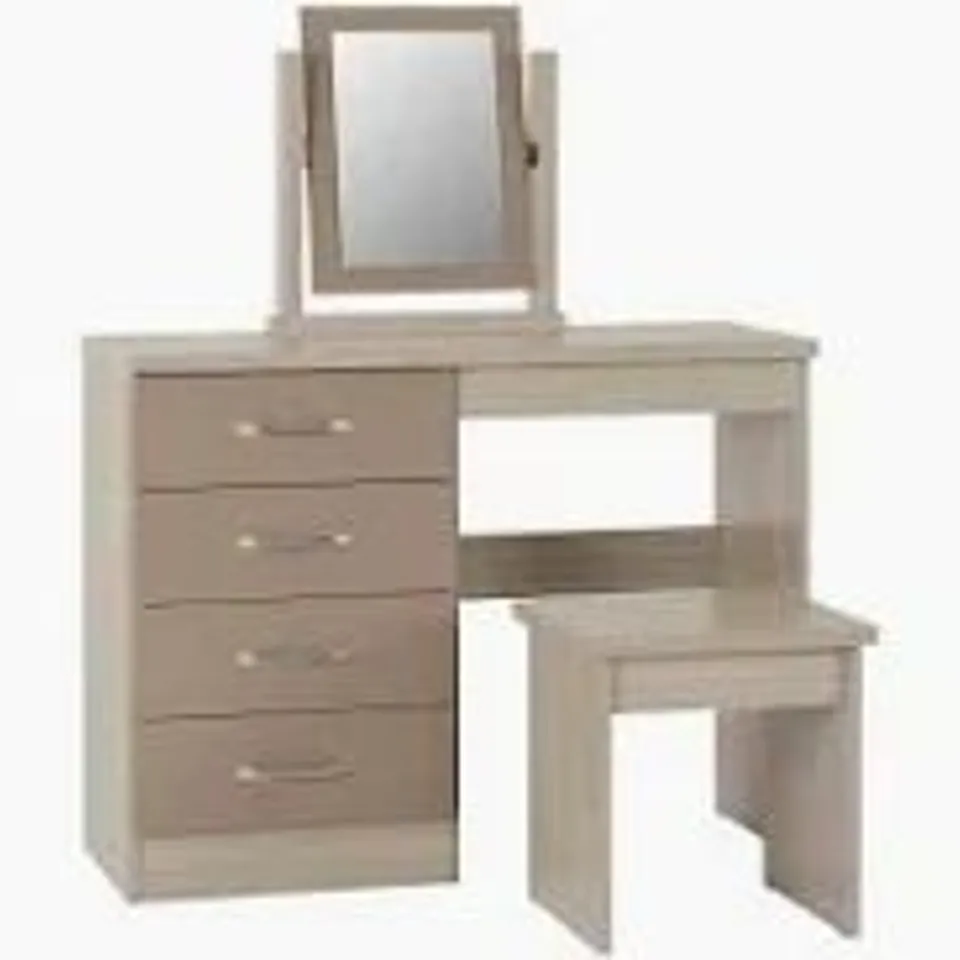 BOXED NEVADA DRESSING TABLE SET - OYSTER GLOSS/LIGHT OAK EFFECT VENEER (2 BOXES)