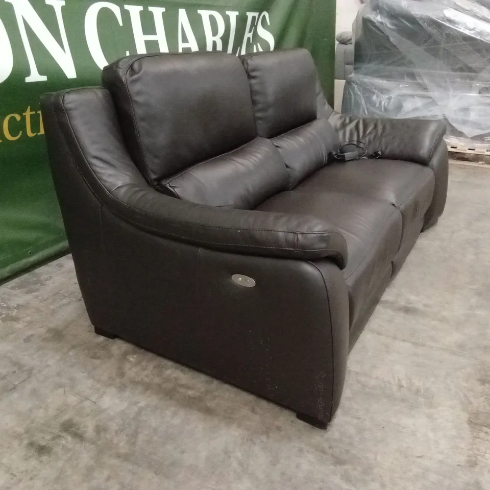 QUALITY DESIGNER ITALIAN MADE DEGANO 3 SEATER ELECTRIC RECLINER SOFA - DARK BROWN LEATHER