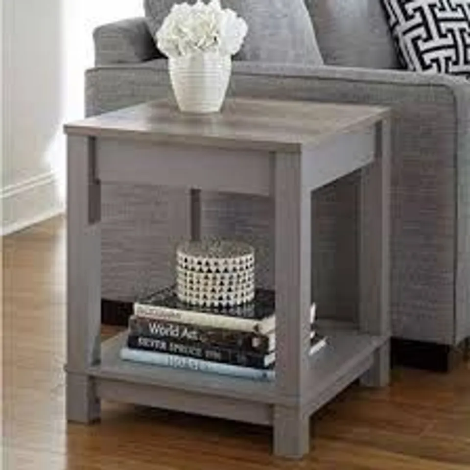 BOXED CARVER END TABLE GREY
