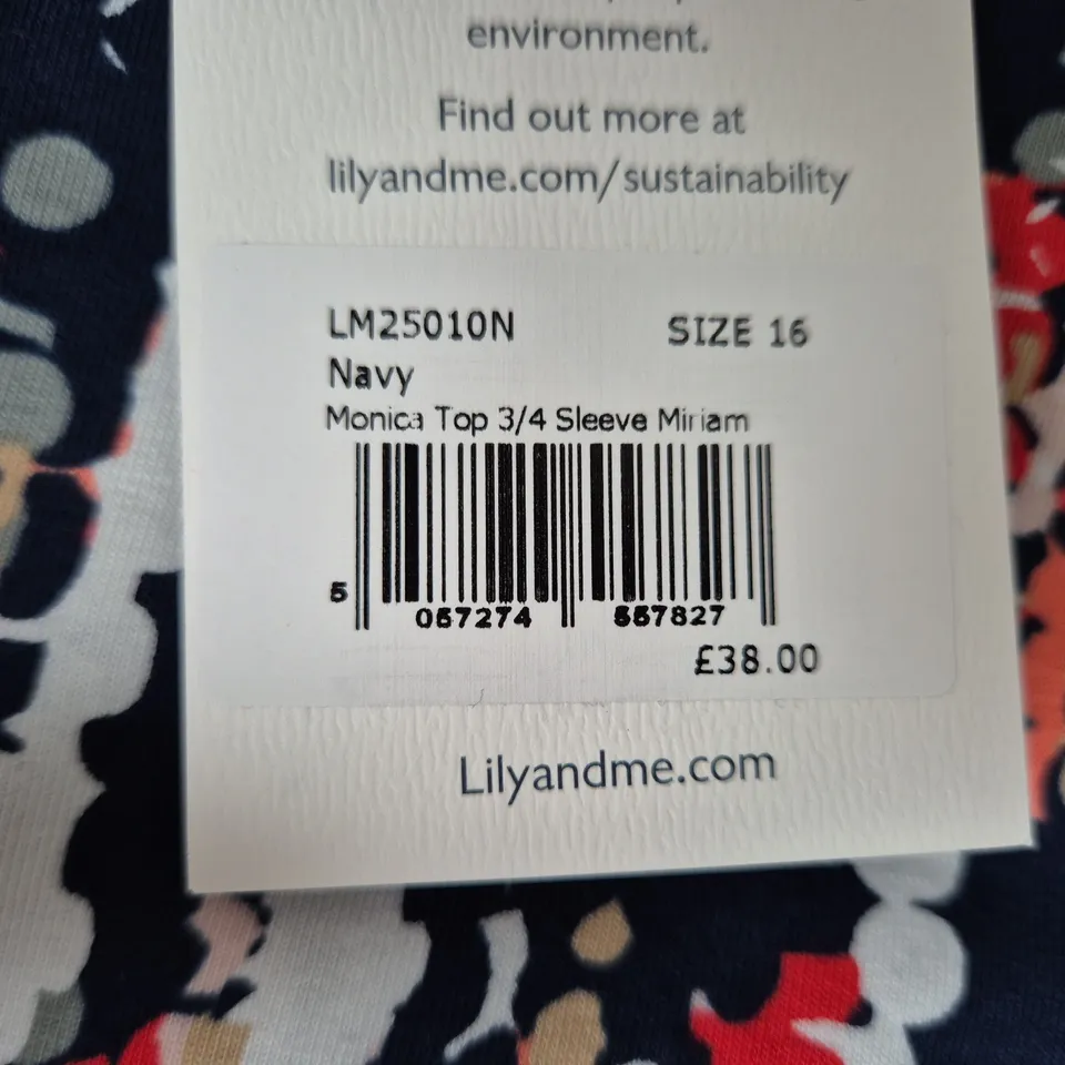 LILY & ME MONICA TOP 3/4 SLEEVE – NAVY, SIZE 16