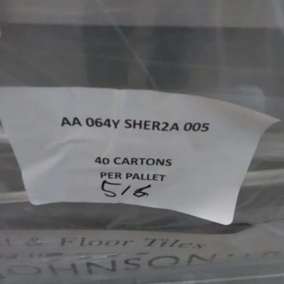 PALLET TO CONTAIN APPROXIMATELY 40 X PACKS OF JOHNSON SHERWOOD SMOKE GLAZED WALL & FLOOR TILES - 5 TILES PER PACK // TILE SIZE: 597 X 297 X 10MM