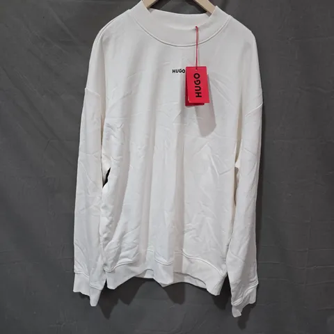 HUGO BOSS SWEATSHIRT – WHITE, UK SIZE M, LOGO CHEST
