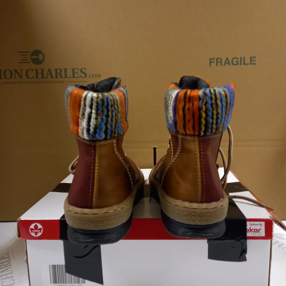 BOXED PAIR OF RIEKER LACE UP BOOT- UK SIZE 6