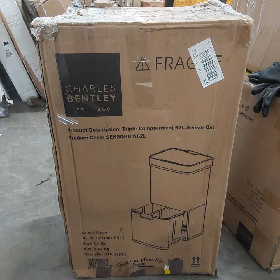 BOXED TRIPLE COMPARTMENT 62L SENSOR BIN (1 BOX)