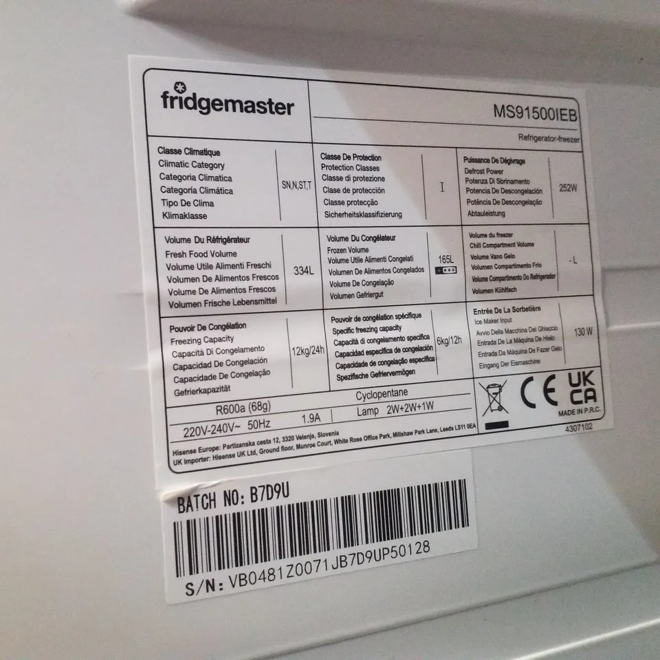 FRIDGEMASTER MS91500IEB AMERICAN FRIDGE FREEZER