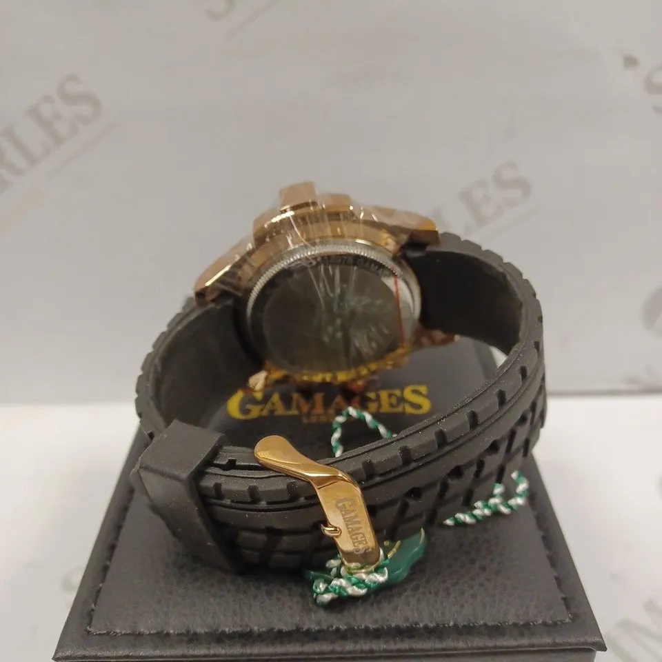 GAMAGES OF LONDON LIMITED EDITION HAND ASSEMBLED DRIVER AUTOMATIC ROSE GOLD WATCH RRP £705