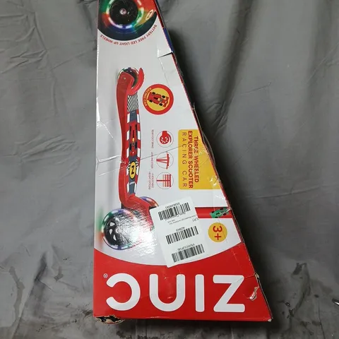 BOXED ZINC THREE WHEELED LIGHT UP EXPLORER SCOOTER - RACING CAR