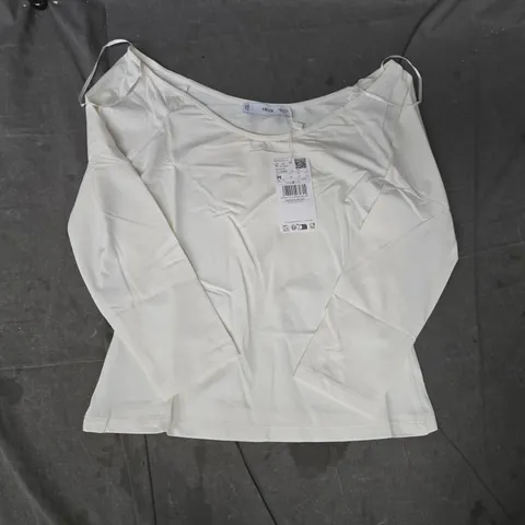 MANGO CAMISETA 208LLOPI V-NECK OFF SHOULDER LONG SLEEVE TOP IN WHITE SIZE MEDIUM