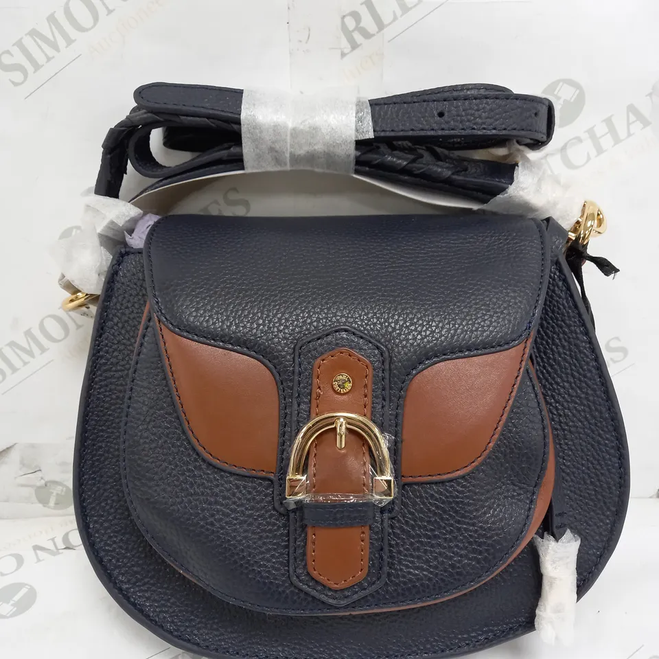 PAUL COSTELLOE DRESSAGE HAND BAG IN DARK BLUE & BROWN 