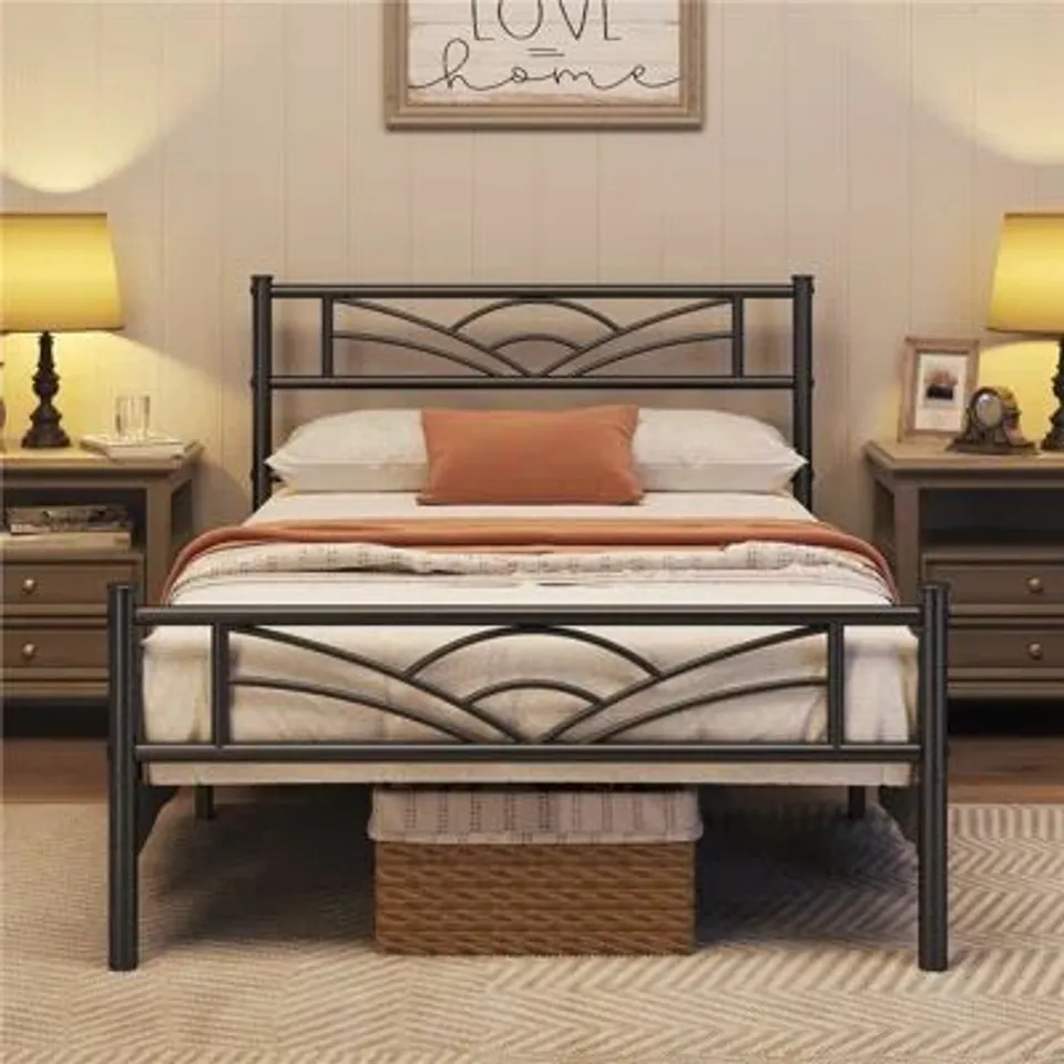BOXED MINIMALIST METAL BED FRAME WITH CLOUD INSPIRED DESIGN HEADBOARD 
